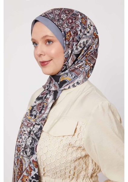 Gri Soyut Çiçek Desen Love Şal modelleri