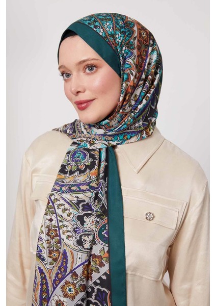 Zümrüt Soyut Çiçek Desen Love Şal