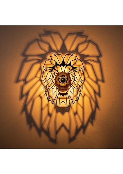 Lion Aslan Desenli Yansıtma Tasarımlı Doğal Ahşap Mdf Lazer Rustik Salon Aplik Duvar Dekoru