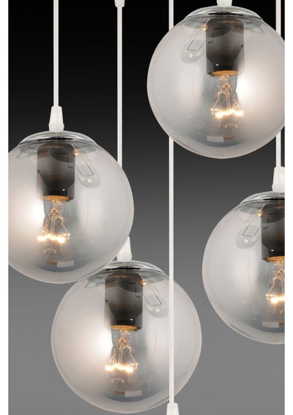 Sarkıt Tepsi Krom 5'li Füme Glop Camlı Lüks Avize