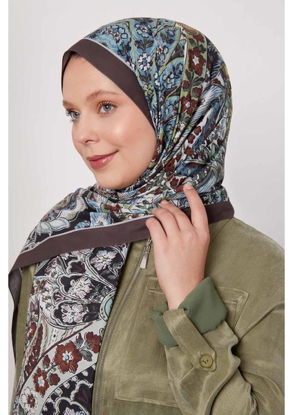 K.kahve Soyut Çiçek Desen Love Şal