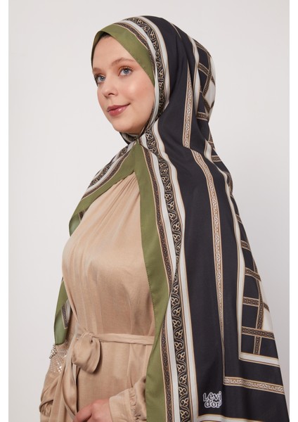 Yeşil Şeritli Varak Desen Love Şal
