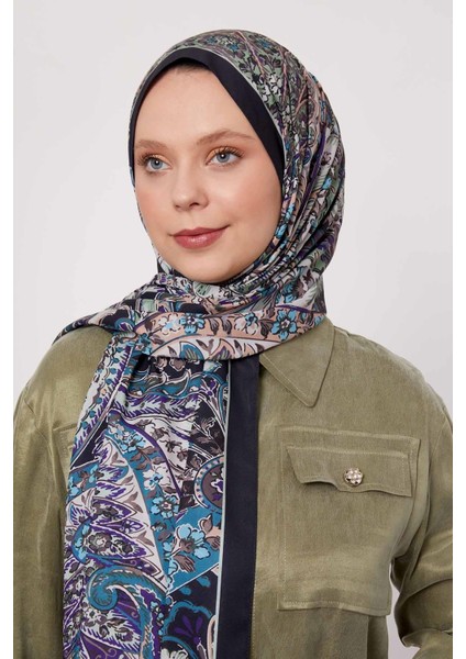 Indigo Soyut Çiçek Desen Love Şal modelleri