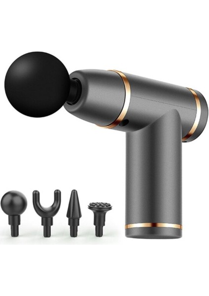 Gri Renkli 4 Başlıklı Hızlı Şarjlı Mini Masaj Tabancası, TR Menşei