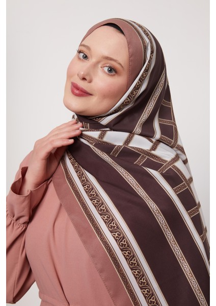 A.Kahve Şeritli Varak Desen Love Şal