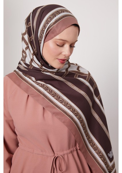 A.Kahve Şeritli Varak Desen Love Şal modelleri