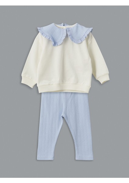 Yeni Sezon Bebe Yaka Kiz Bebek Sweatshirt ve Tayt 2'li - S56846Z1 modelleri