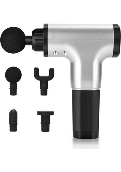 Kablosuz Masaj Tabancası, 4 Başlıklı, 6 Kademeli, Sporcu ve Boyun Bel Sırt için Renk: Gri