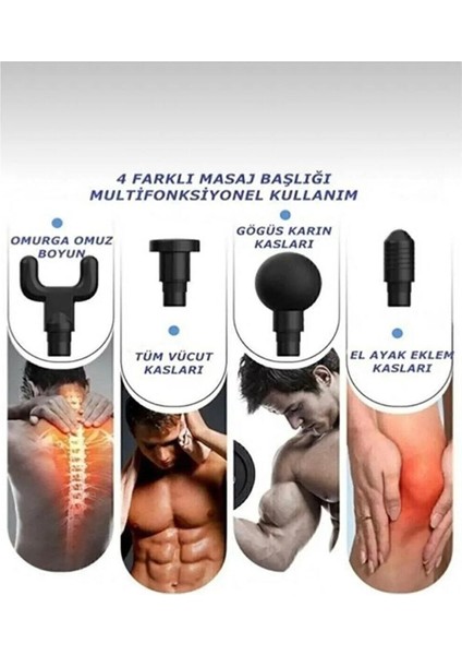 Kablosuz Masaj Tabancası, 4 Başlıklı, 6 Kademeli, Sporcu ve Boyun Bel Sırt için Renk: Gri indirimleri