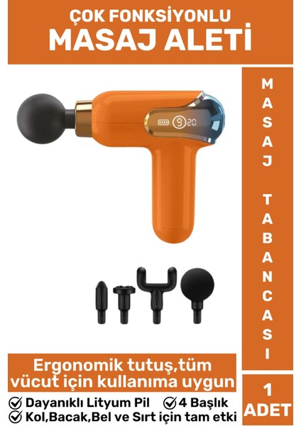 Turuncu ergonomik ayarlanabilir 4 başlıklı yüksek titreşimli spor masaj aleti