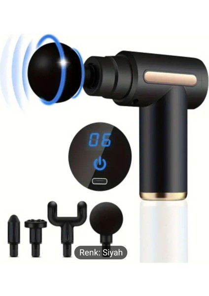 Darbeli ve titreşimli masaj tabancası, profesyonel kullanım, şık siyah renk