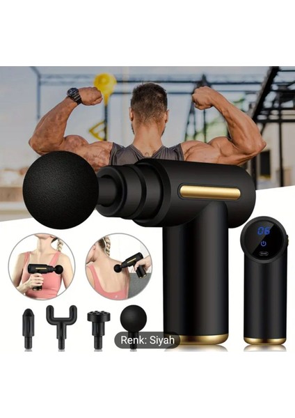 Darbeli ve titreşimli masaj tabancası, profesyonel kullanım, şık siyah renk fiyatları