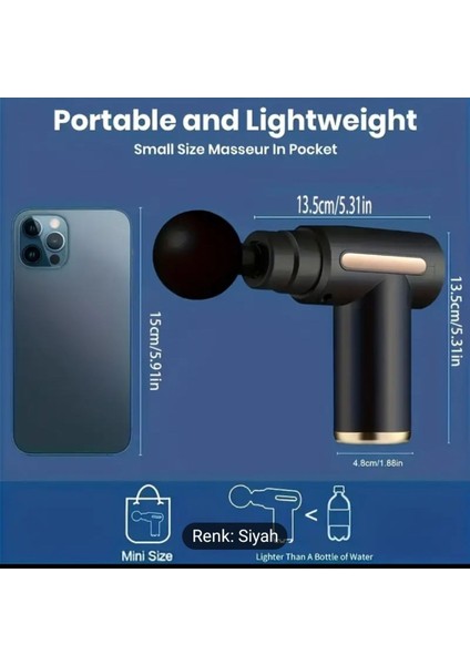 Darbeli ve titreşimli masaj tabancası, profesyonel kullanım, şık siyah renk indirimleri