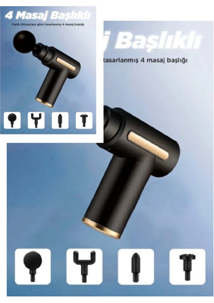 6 Kademeli Derin Doku Masaj Tabancası, Güçlü ve Hafif Siyah Renk