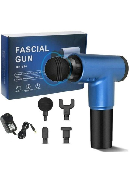 Derin Doku Kas Masaj Tabancası, 4 Başlıklı, Kademeli, 2000mAh Batarya, Mavi Renk