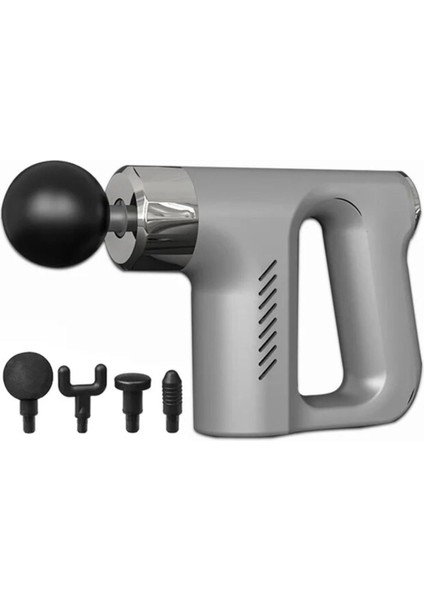 Yüksek Güçlü 4 Başlıklı Hızlı Şarjlı Masaj Tabancası Gri Renk