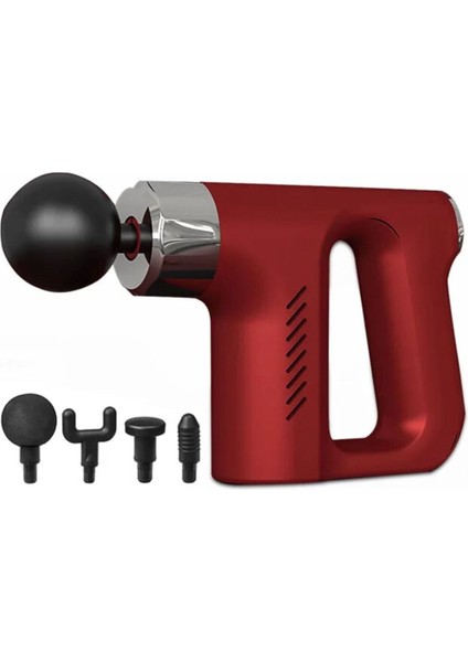 Yüksek Güçlü 4 Başlıklı Hızlı Şarjlı Kas ve Vücut Masaj Tabancası, Kırmızı