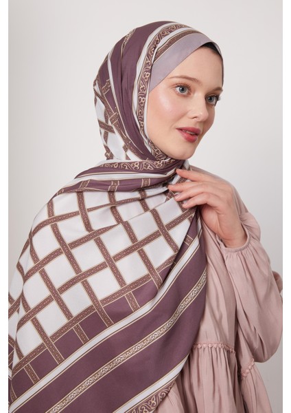 Lila Şeritli Varak Desen Love Şal