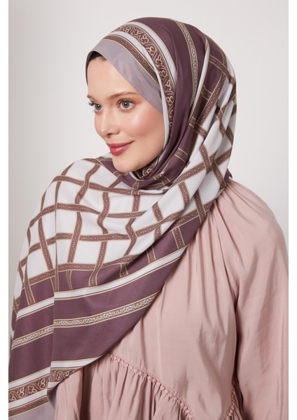 Lila Şeritli Varak Desen Love Şal modelleri