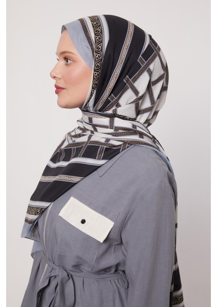 Buz Mavisi Şeritli Varak Desen Love Şal modelleri