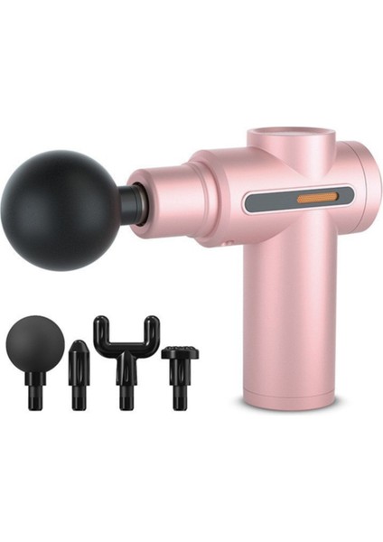 Pembe 4 Başlıklı Şarjlı Kas ve Vücut Mini Masaj Tabancası, TR Menşei