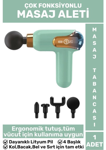 Yüksek Titreşimli Çok Başlıklı Ayarlanabilir Kas Masaj Aleti Yeşil