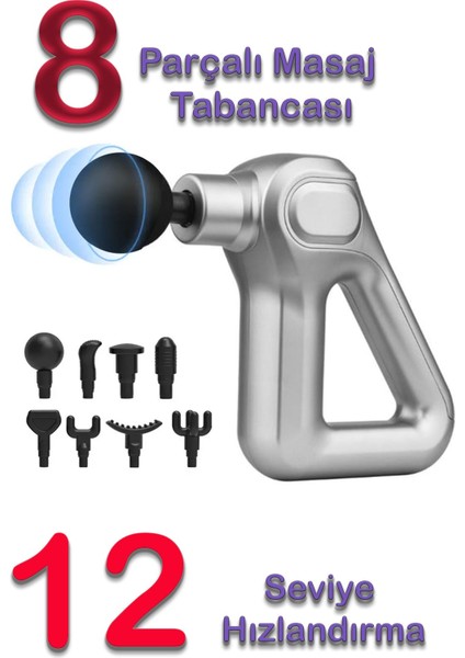 Gri Renkli 8 Başlıklı, 12 Seviyeli Hız Ayarlı Titreşimli Masaj Cihazı