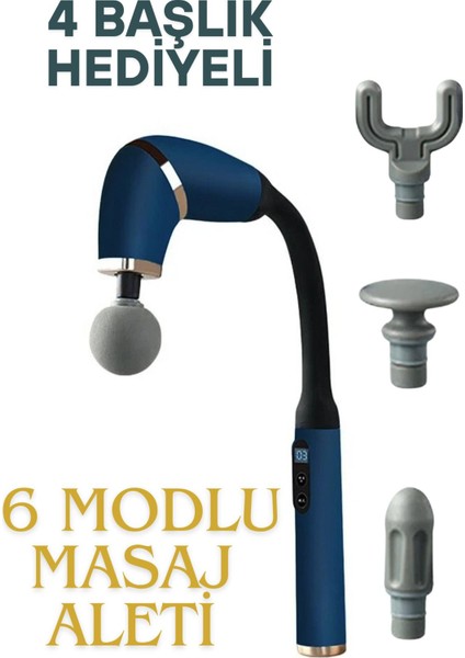 6 Hızlı, Şarjlı Titreşimli Sporcu Masaj Aleti, Lacivert, Yetkili Servisli