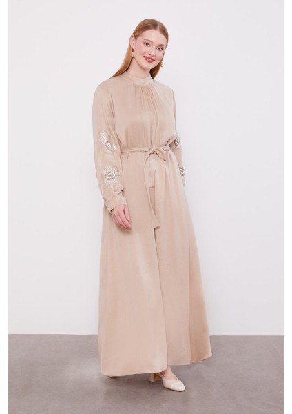 Bej Inci Nakış Detaylı Cuıpra Elbise fiyatları