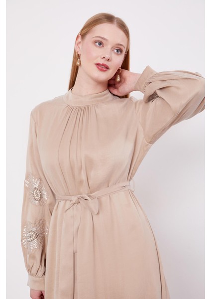 Bej Inci Nakış Detaylı Cuıpra Elbise indirimleri