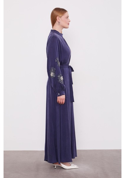 Mavi Inci Nakış Detaylı Cuıpra Elbise fiyatları