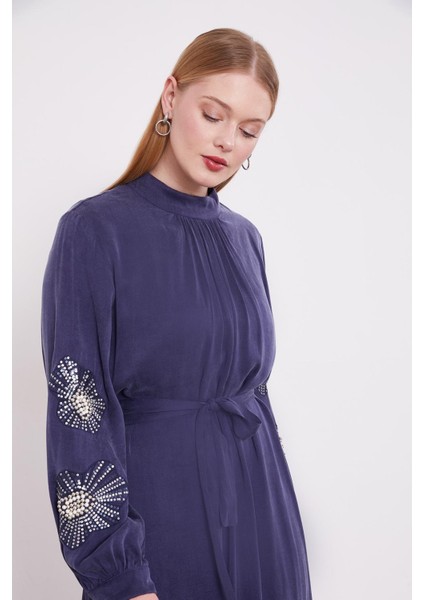 Mavi Inci Nakış Detaylı Cuıpra Elbise fırsatları