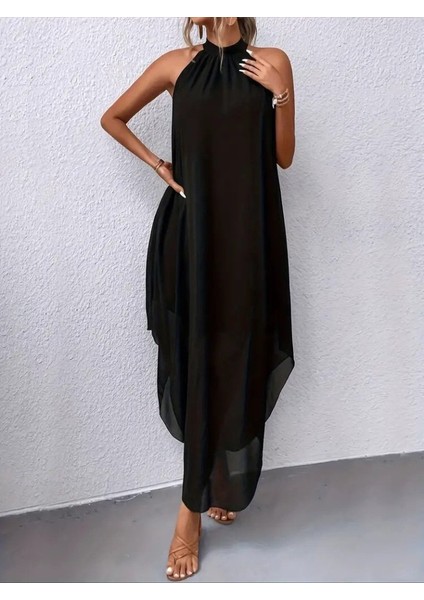 Kadın Omuzlardan Açık Daire Yakalı Astarlı Şifon Elbise fiyatları