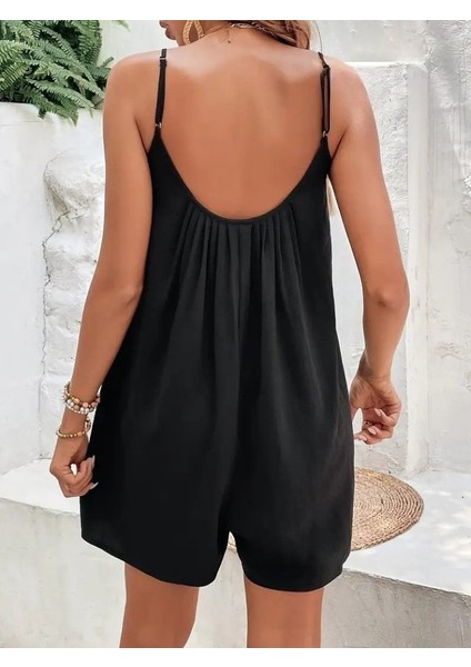 Kadın Ip Askılı Yuvarlak Yakalı Pileli Viskon Tulum modelleri