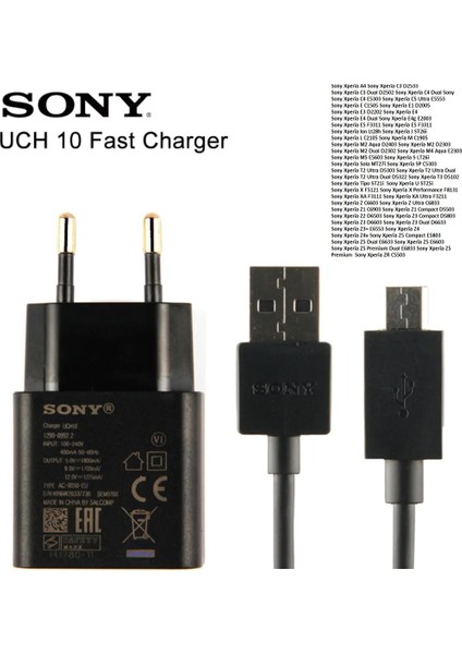 Sony Hızlı Şarj Cihaz Aleti UCH10 ve Micro USB Kablosu X,xa,xp,zr