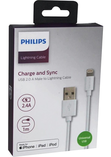Philips Lightning USB Iphone 5-6-7-8-X Hızlı Şarj ve Data Kablosu 1m SWR1508W/93