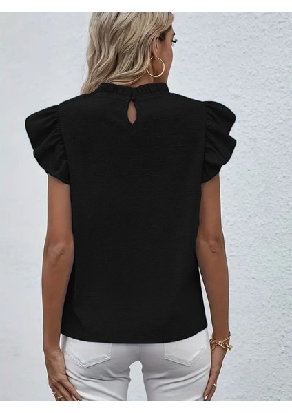 Kadın Kısa Kollu Fırfır Yakalı Bürümcük Bluz fırsatları