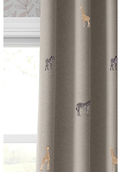 Aslanlı Zürafalı Zebralı Desenli Çocuk Odası Blackout Fon Perde