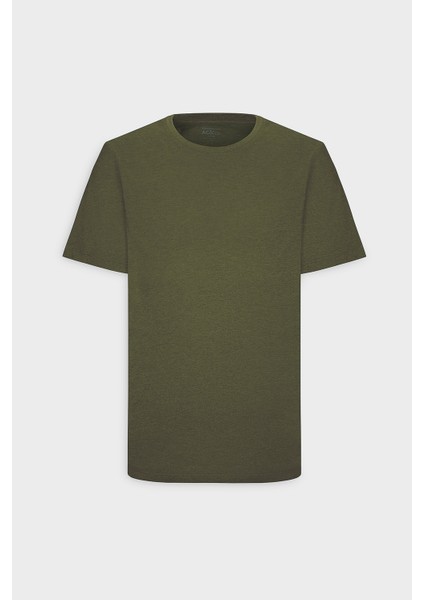 Erkek Haki %100 Pamuk Slim Fit Dar Kesim Bisiklet Yaka Tişört