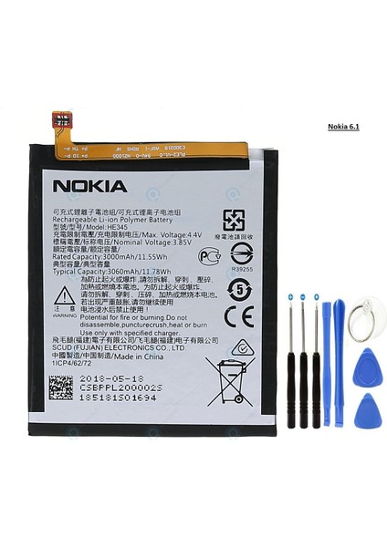 Nokia 6.1 Batarya Pil TA1054-2018 HE345 ve Tamir Seti