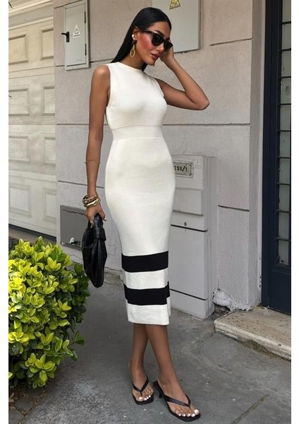 Etek Ucu Şerit Detaylı Triko Elbise 2831 fırsatları