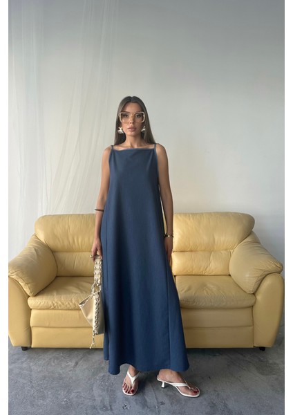 Tencel Kolsuz Salaş Elbise - Indigo
