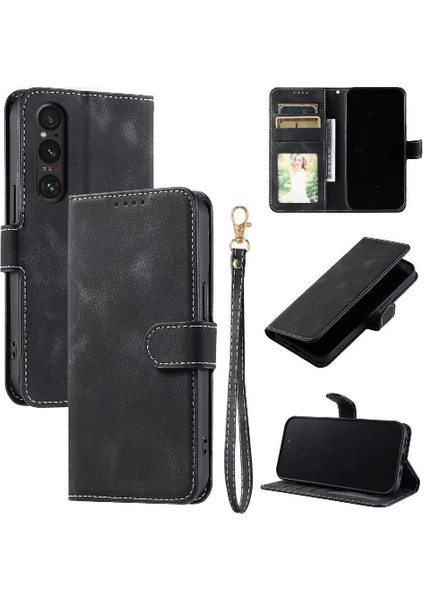 Sony Xperia 1 Vı Bilek Kayışı Cüzdan Kart Yuvaları Için Flip Case Kickstand Pu (Yurt Dışından)