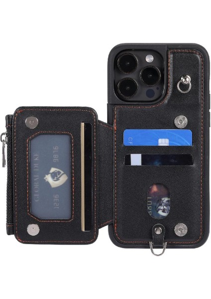 Cüzdan Kılıf IPhone 13 Için Pro Max Pu Deri Kickstand Flip Folio Kılıf 3 (Yurt Dışından)