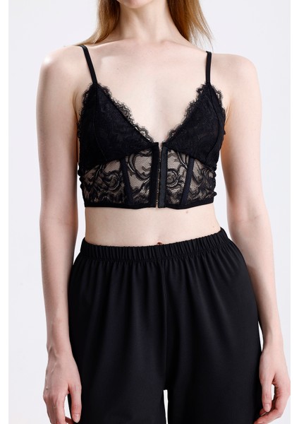 Kadın Siyah Örme Dantelli Ip Askılı Uzun Pijama Takımı Şık ve Rahat Ev Giyim fiyatları