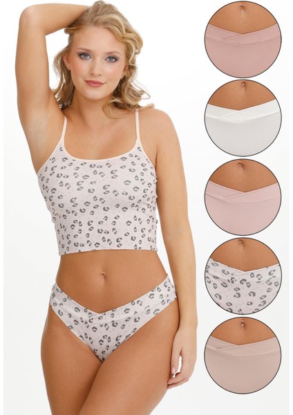 Kadın Çapraz Bel Lazer Kesim 5 Li Slip KTS4030