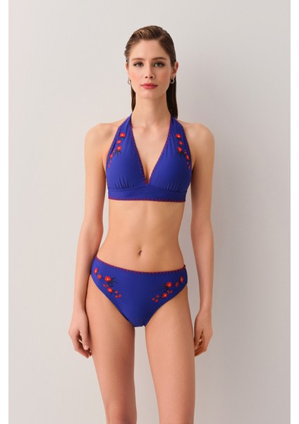 Bohem V Dekolteli Kroşeta Detaylı Bikini Üst modelleri