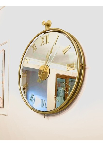 Duvar Saati Tinatti Gold Saat Aynalı Saat Roma Rakamlı Aynalı Gold Saat Duvar Saati
