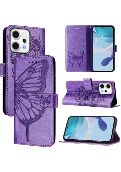 Oppo RENO14 Pro 5g Kabartma Kelebek Manyetik Premium Deri Için Kılıf (Yurt Dışından)