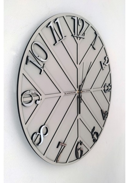 - Diagonal Lines -Açık Gri & Gümüş - 50CM Duvar Saati